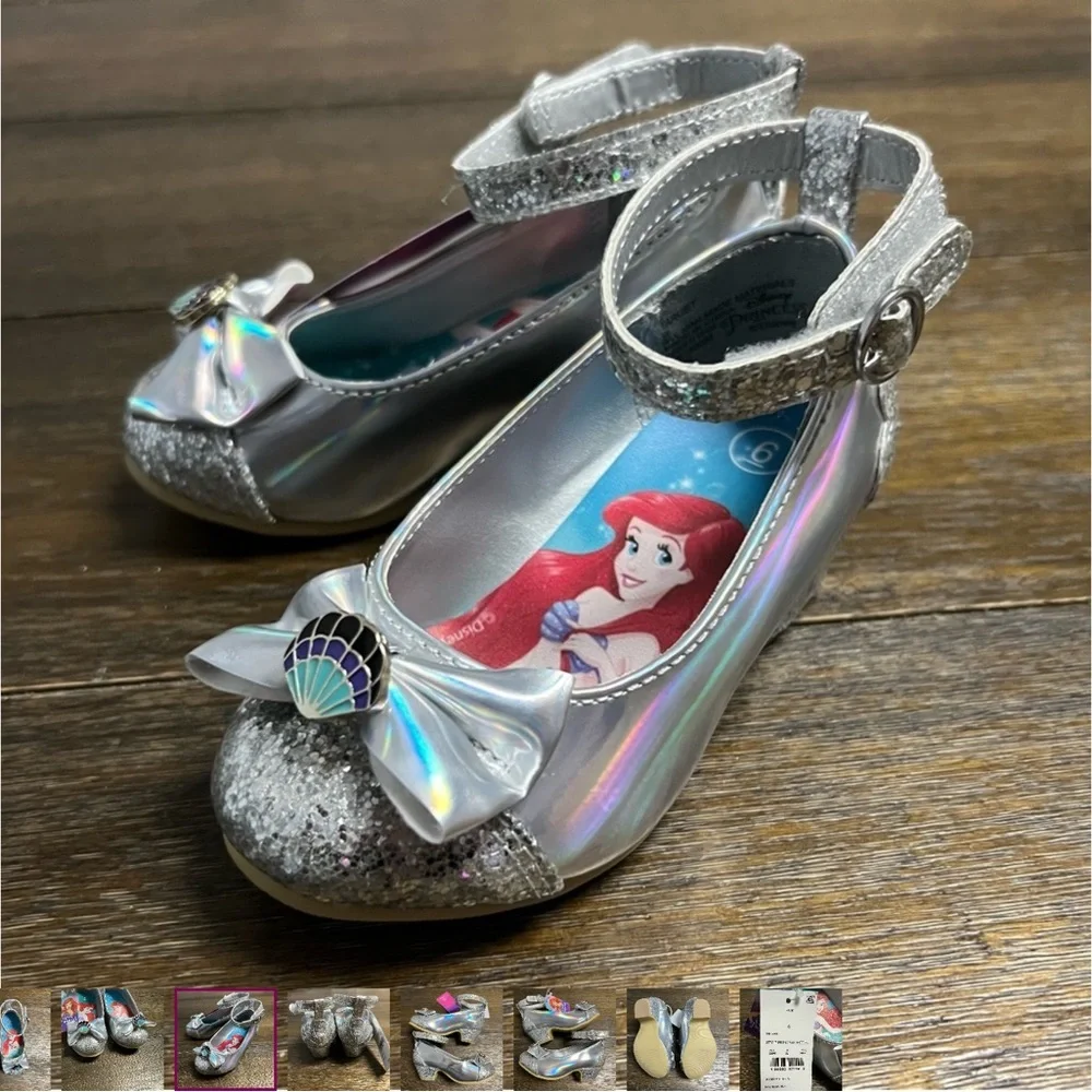 New Disney glitter heeled dress up shoes Ariel  in silver size 6